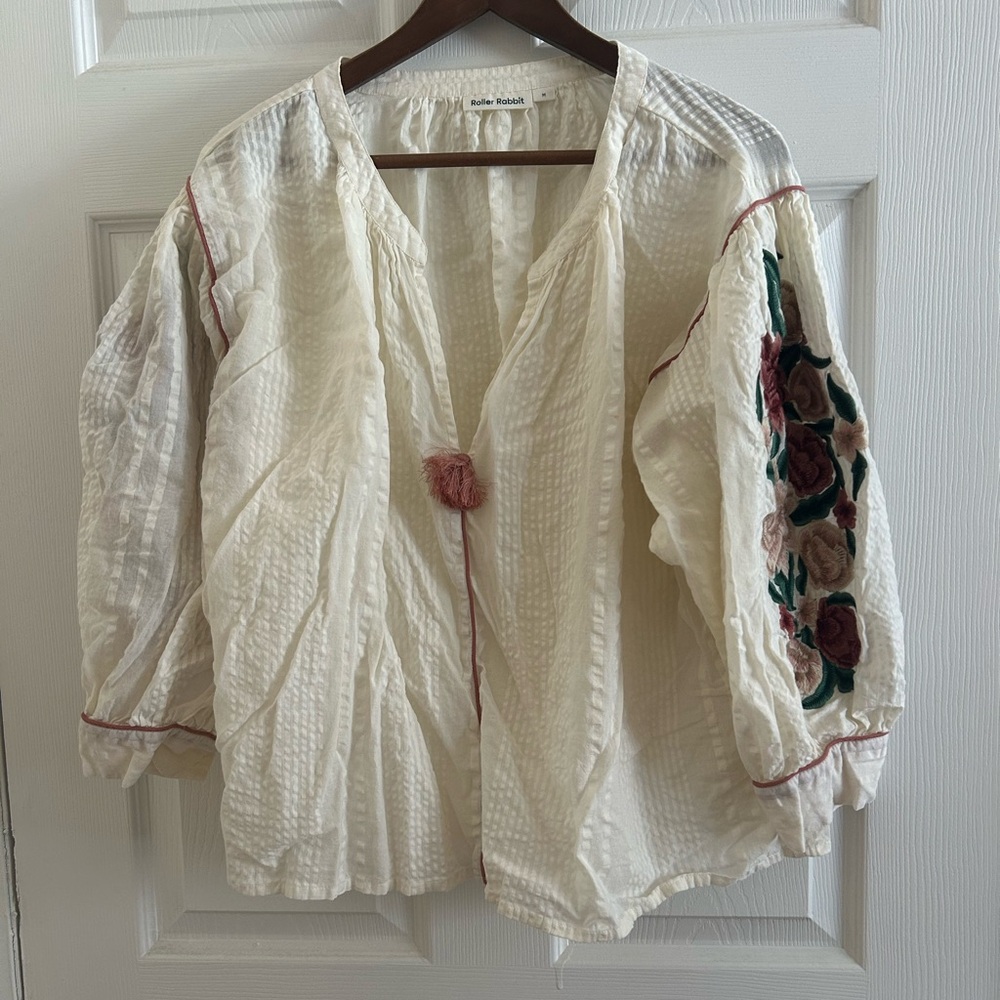 Roller Rabbit Embroidered Boho Floral Blouse
